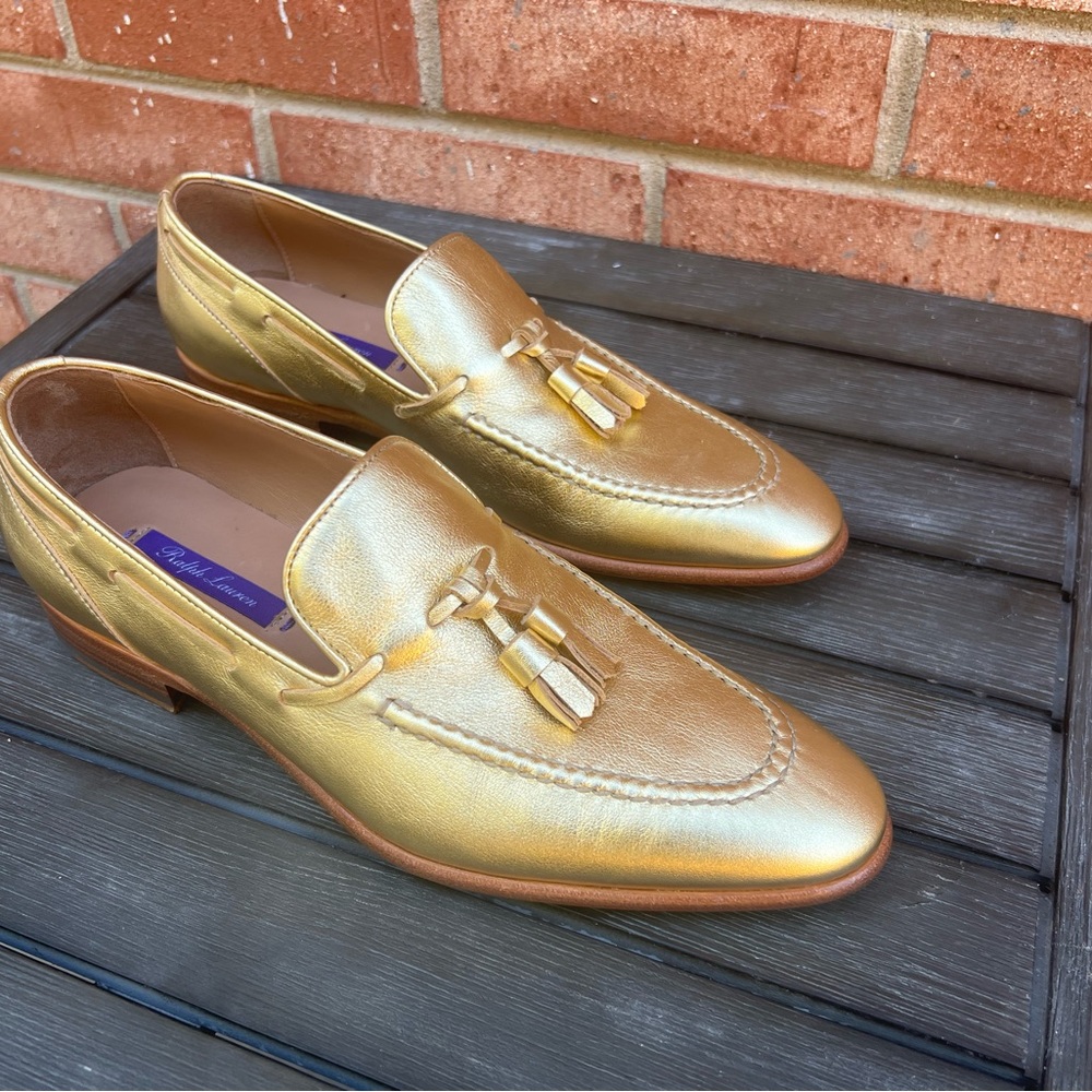 Ralph Lauren Collection Purple Label Telina Gold Metallic Loafers EU 37B US 7